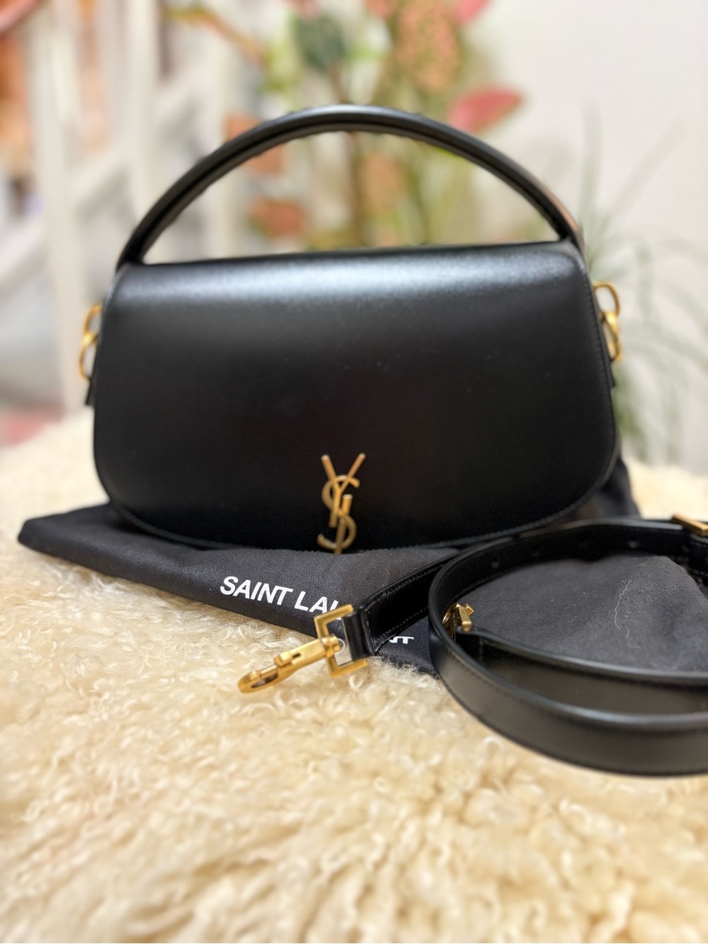 Saint Laurent Box Calfskin Voltaire Top Handle Crossbody Bag Black
